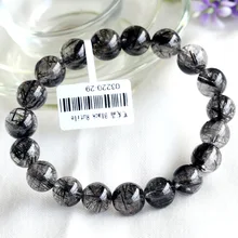 Скидка натуральный черный Рутиловый Кварц готовой стрейч мужской браслет круглые бусины 10 мм