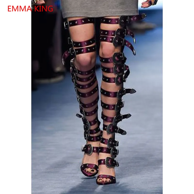 2020 Runway Women Overknee boots Buckle Strap Gladiator Thigh High