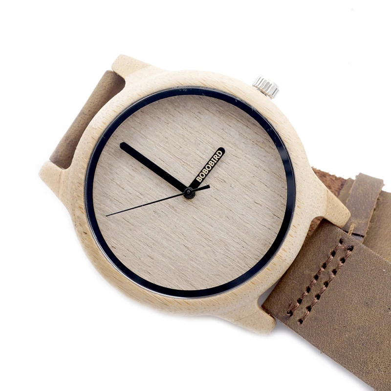 BOBO BIRD A22 Bamboo Wood Watch Men Simple Quartz Wristwatch 20mm Leather reloj para hombre