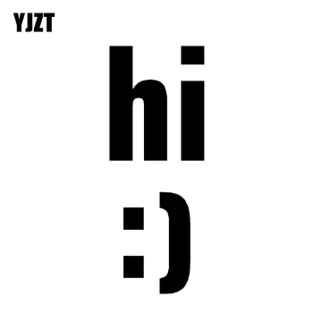 

YJZT 5CM*12.7CM Vinyl Decal Car Sticker Hi Smiley Face Black/Silver C3-0385