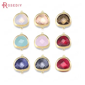

4PCS 15x18MM 24K Champagne Gold Color Plated Brass with Colourful Glass Beads 2 holes Connect Charms Accessories