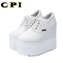 

CPI Woman Sneakers Platform Wedge 2018 12cm Super High Heel Casual Shoes White Lacing Ladies Leisure Casual Sneakers Woman AC-38