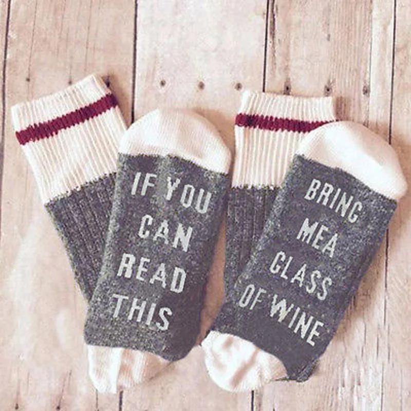 Custom wine socks If You can read this Bring Me a Glass of Wine Socks autumn spring fall 2018 new Dobby Halloween Sock Drop ship - Image 2