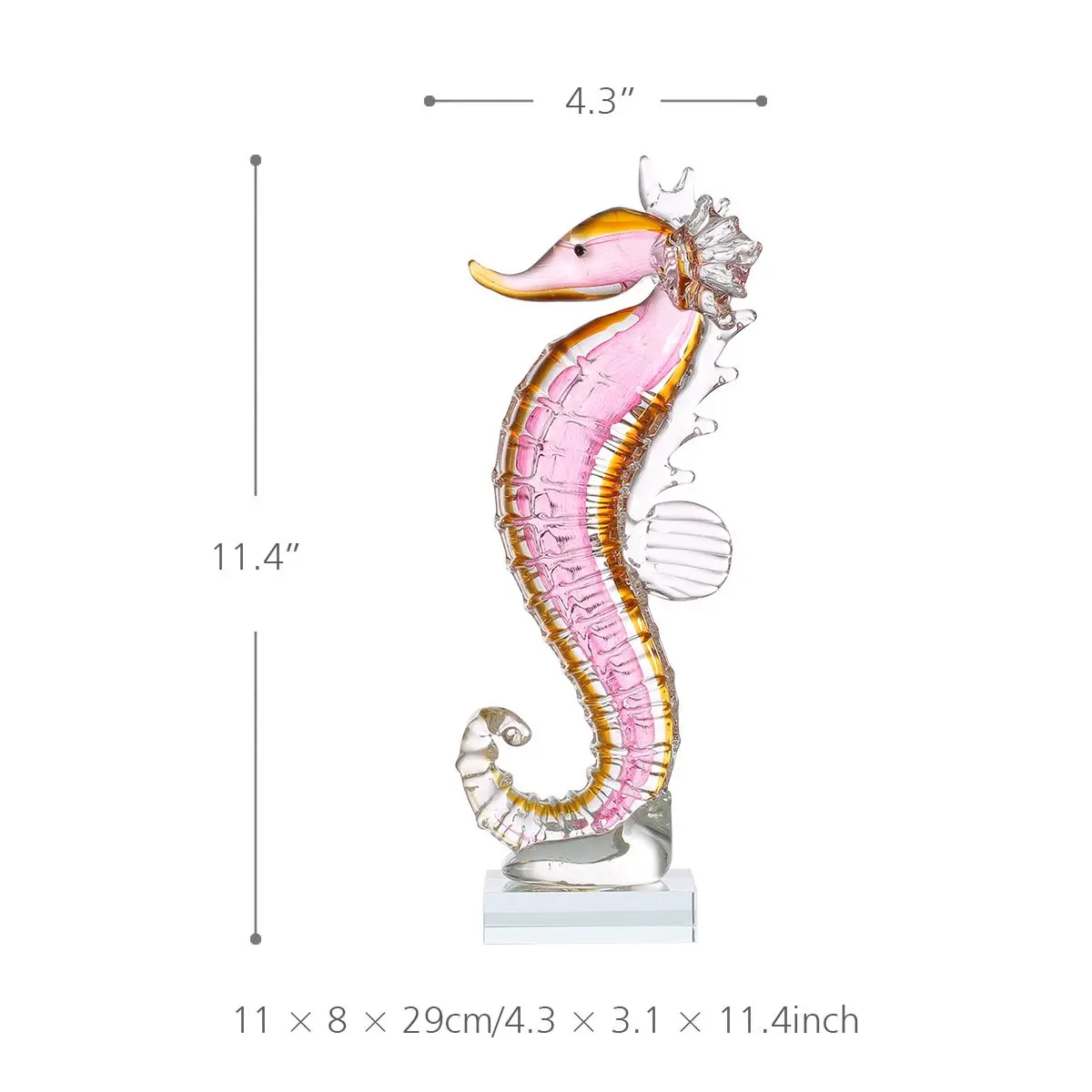 Сказочный розовый морской конек подарок стеклянная скульптура нежный орнамент яркая фигурка животного ручной работы дом домашний декор розовый и желтый