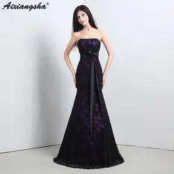 Фиолетовый черная Русалка вечернее платье 2018 без бретелек рукавов длинное вечернее платье кружево Элегантный Vestido Largos плюс размеры