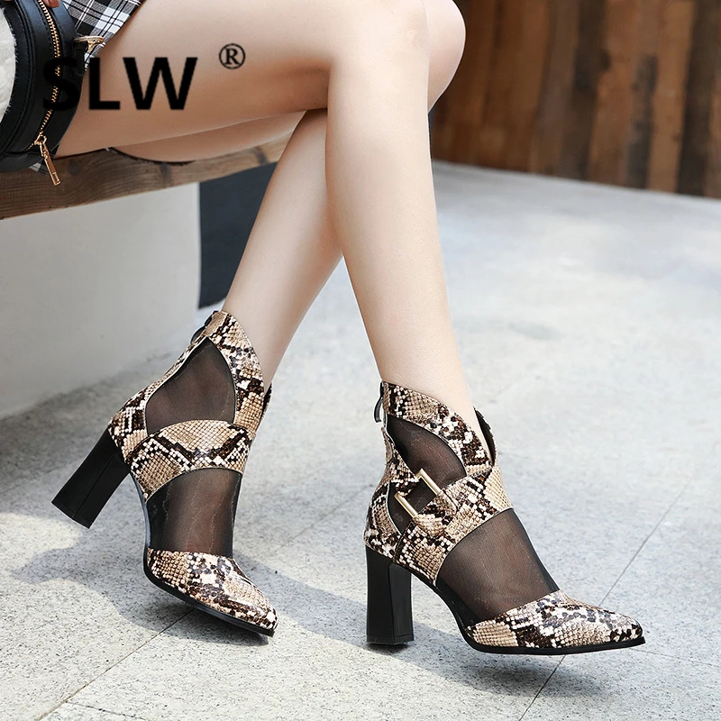 

Chunky Heel Bootee Woman 2019 Boots Ladies Luxury Designer Summer Booties Shoes Zipper Women Fashion High Ankle Pointy Heels
