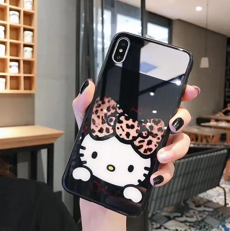 Для iphone 11 Pro Max зеркальное стекло милый hello kitty кот Минни чехол Мобильный чехол для телефона для iphone 6 6s 7 plus 8 plus X XR XS MAX - Цвет: Черный