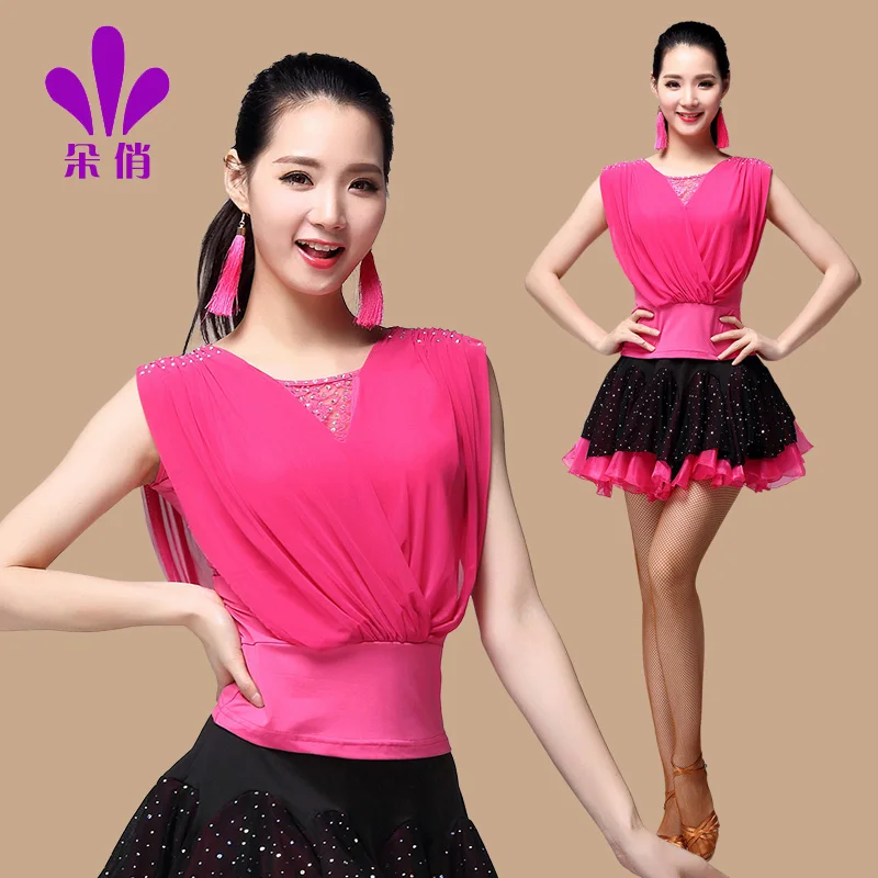 

Lady Square Dance Costume Female New Rumba Dance Coat Sleeveless Plus Size Women Latin Dance Clothing Samba Dance Suit B-4350