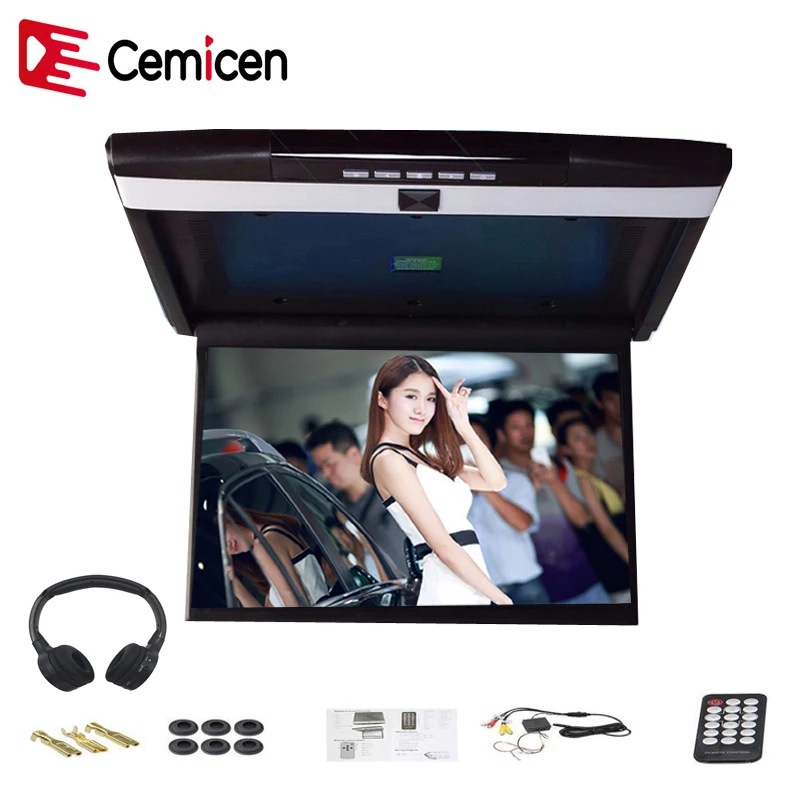 

XST 15.6 Inch Car Roof Flip Down Mount Monitor LED Display Support IR FM Transmitter USB SD HDMI Port Built-In Speaker