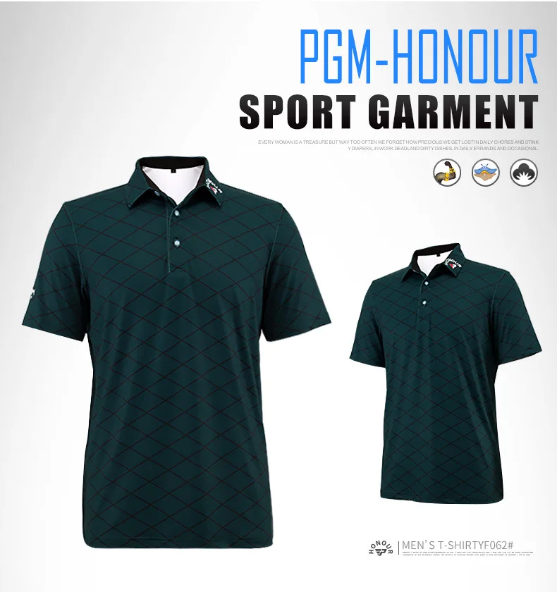 PGM мужские летние рубашки поло для гольфа дышащая с коротким рукавом эластичная быстросохнущая клетчатая рубашка для гольфа анти пот Мужская Спортивная футболка для гольфа