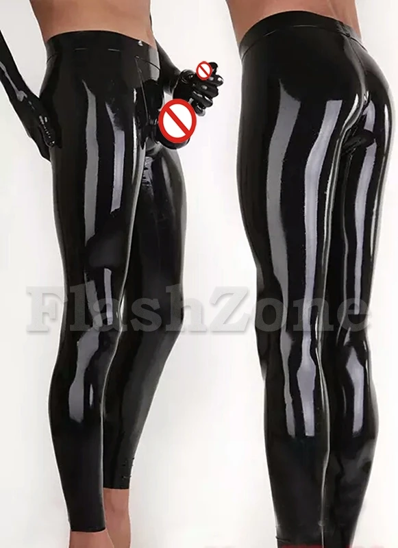 Free shipping!! Men skinny pants latex trousers with penis sheath-in ...