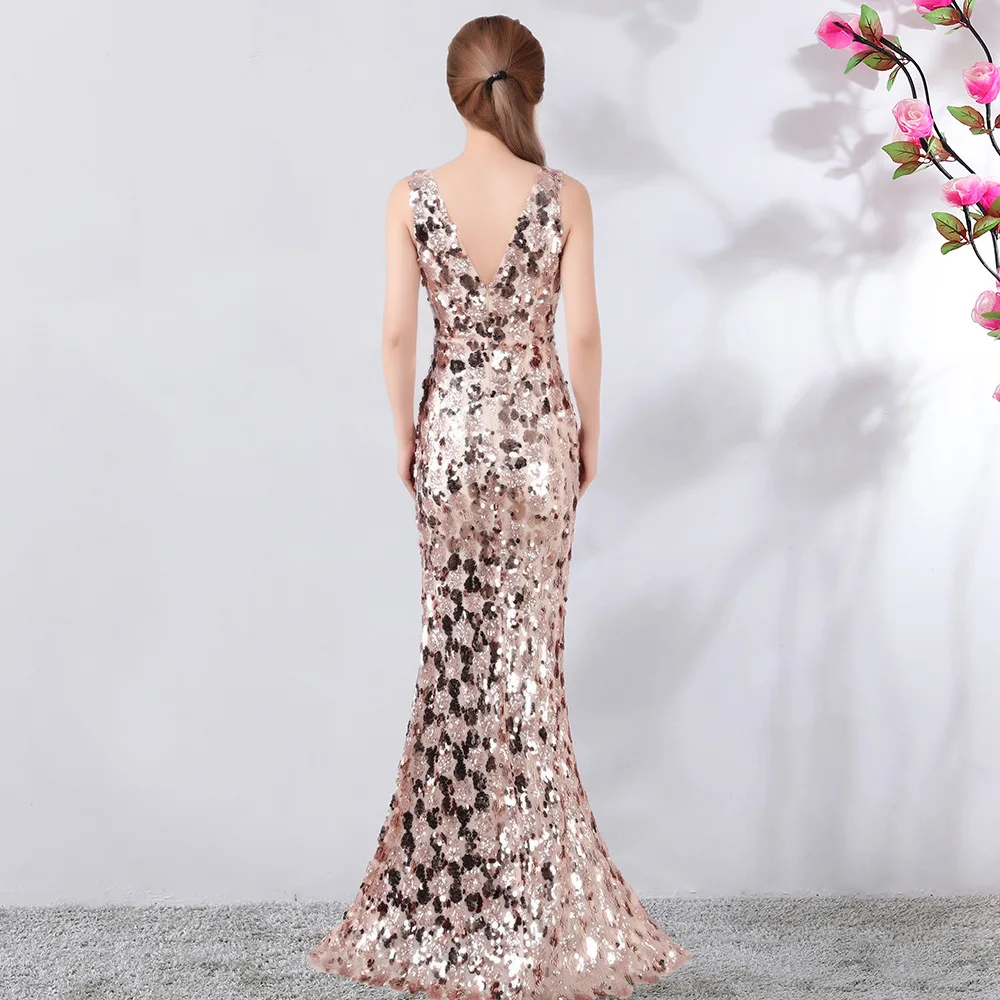 Sumer Dress Sexy Mermaid Prom Dresses 2018 V-Neck High Waist Sequined Vestido Tail Longo Long Prom  Elegant Sequined Dress (4)