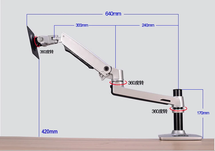 Алюминий сплав полный движения Бесплатная подъема ультра длинные руки 10-30 дюймов светодиодный ЖК-дисплей монитор держатель удлинить руку