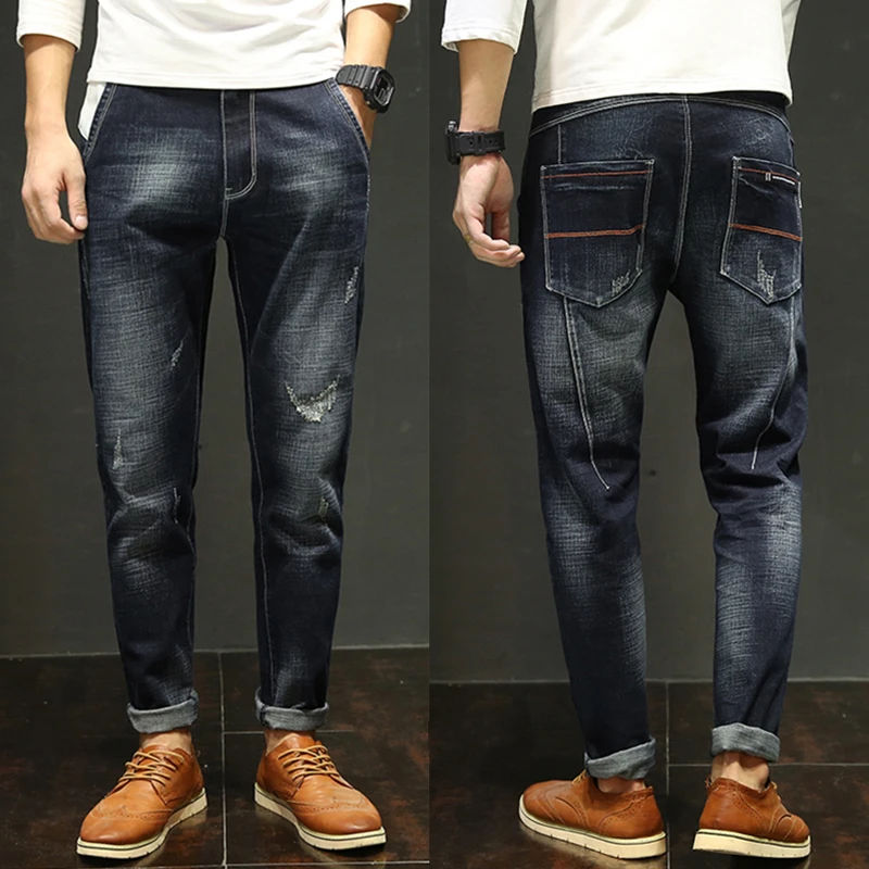 Autumn Winter Men's Jeans Brand Clothing Jeans Man Spliced Loose Denim