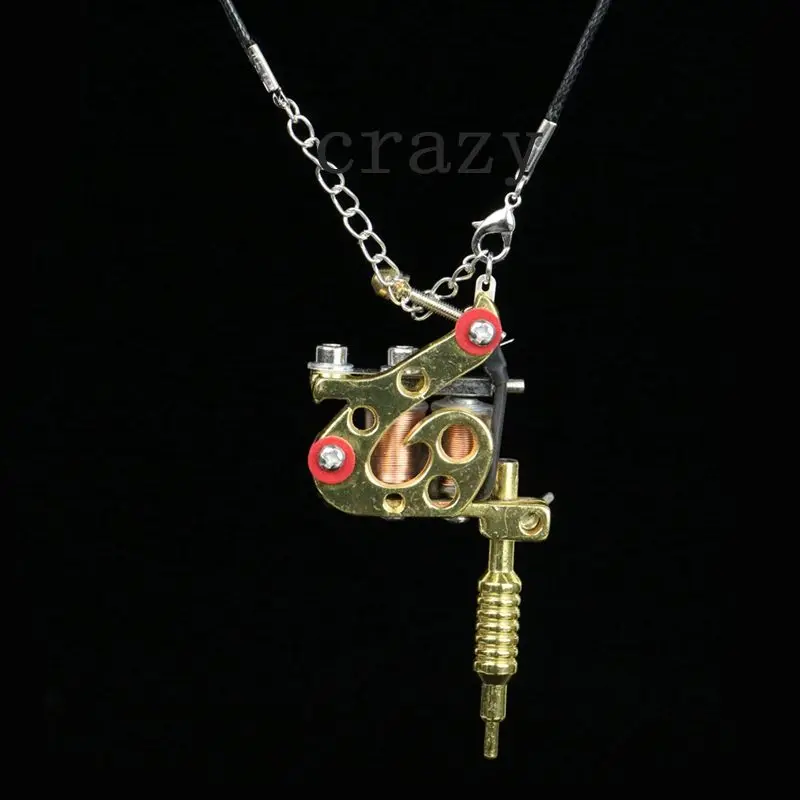 1PC Fashion Mini Tattoo Machine Jewelry Pendant Golden Cool Tattoo