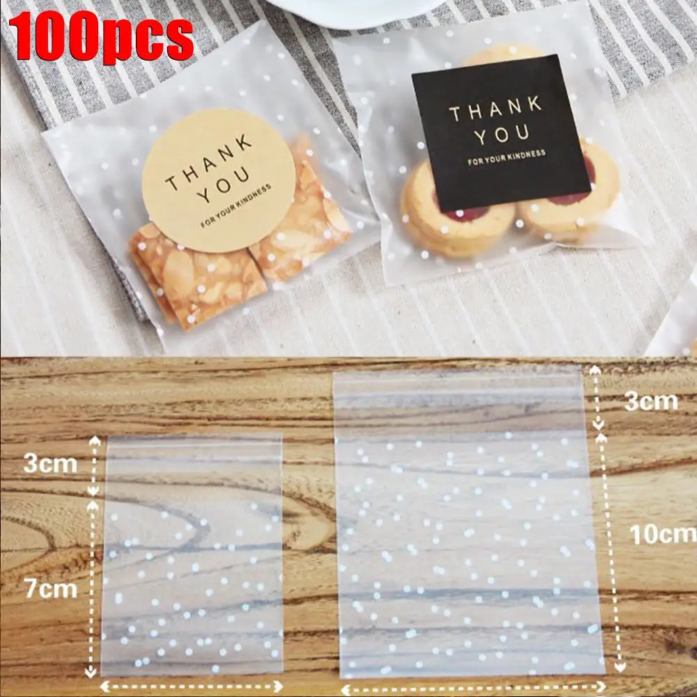 100 PCS/ Pack Cookies Biscuits Candies Baking Supplies Food Packing Bags Frosted Dots Self-Adhesive Cellophane Storage Packs