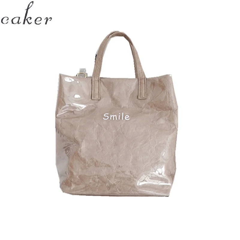 

Caker Korean Brand 2019 Women Large Big Kraft Paper PVC Smile Letter Bags Wholesale Karen Style