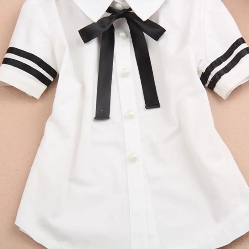 От 2 до 15 лет; летняя блузка для девочек-подростков; Белая школьная блузка с бантом и короткими рукавами для девочек; топы; модные рубашки для детей; JW1818