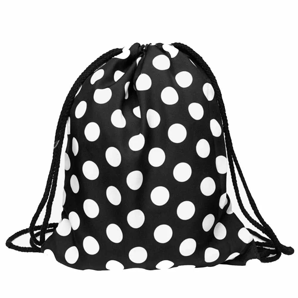 hot Drawstring Bags women Black And White Dots 3D Printing Travel
