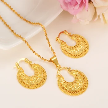 

Gold Dubai India Women wedding gfirls Necklace Earrings Pendant Jewelry Sets Nigerian African women jewelry wedding bridal gift