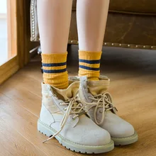 Новые зимние женские длинные хлопковые повседневные носки в полоску в стиле Харадзюку высокого качества ярких цветов