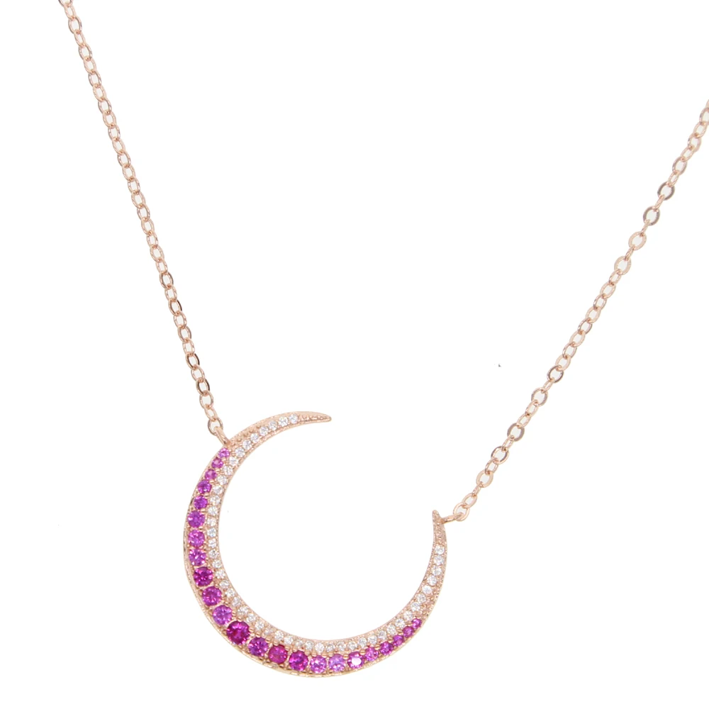 2020 New Cz Red White Moon Grace Necklace Crescent Trendy Classic Design Rose Gold Clor Elegant Women Gift Simple Jewelry | Украшения и