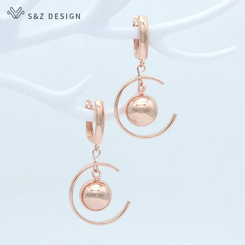 S&Z DESIGN New Fashion Hollow Spherical 585 Rose Gold Color Dangle Earrings For Women Wedding Fine Jewelry