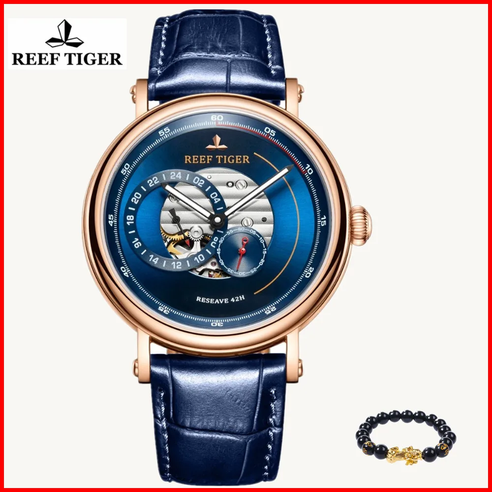 Мужские дизайнерские часы Reef Tiger кожаные водонепроницаемые RGA1617 | Механические часы -32959845244