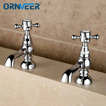 

Brass Chrome Fission Basin Faucet Double-handle Double Holes Bathroom faucet European style Water Mixer