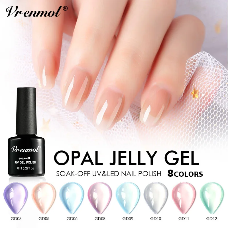 

Vrenmol Transparent Opal Jelly Gel Nail Polish Nail Art Tips Design UV Gel Varnish Hybrid Sugar Acrylic Paints Gel Nail Lacquer