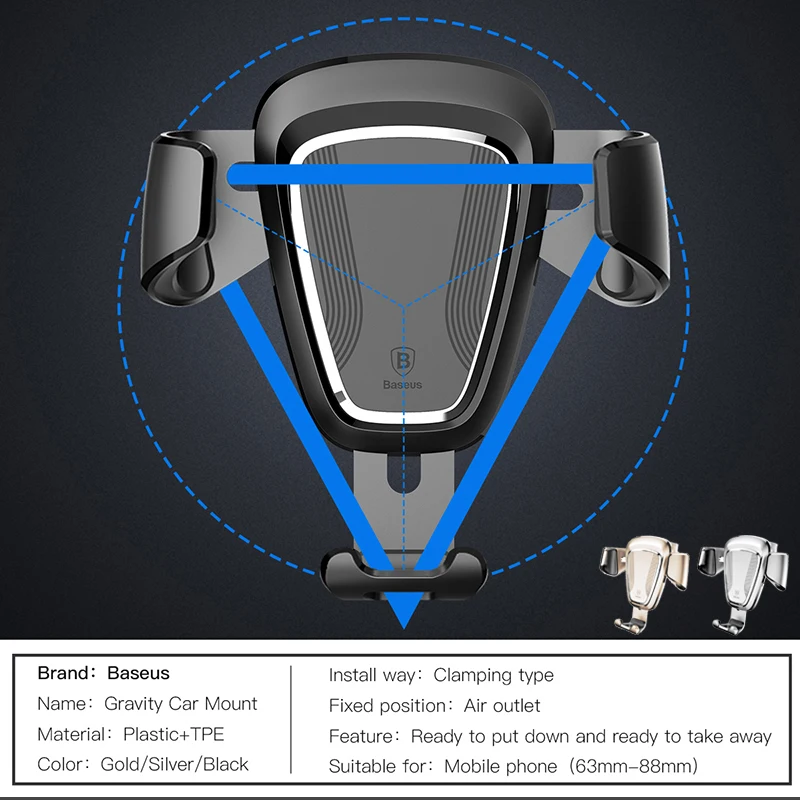 Автомобильный держатель для телефона Baseus для Apple iPhone 7 6 5S samsung Xiaomi Mi5, держатель для мобильного телефона, подставка, держатель на вентиляционное отверстие автомобиля, смартфон