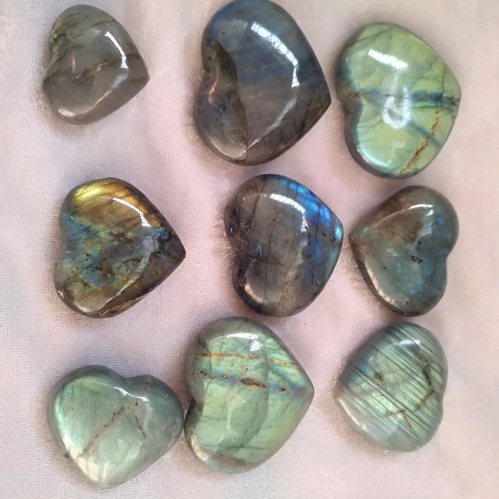 

9pcs Natural beautiful Labradorite carved heart to heal