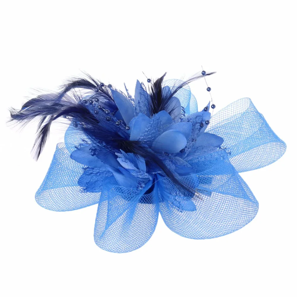 Womens Flower Feather Beads Mesh Corsage Hair Clips Fascinator Bridal Hairband