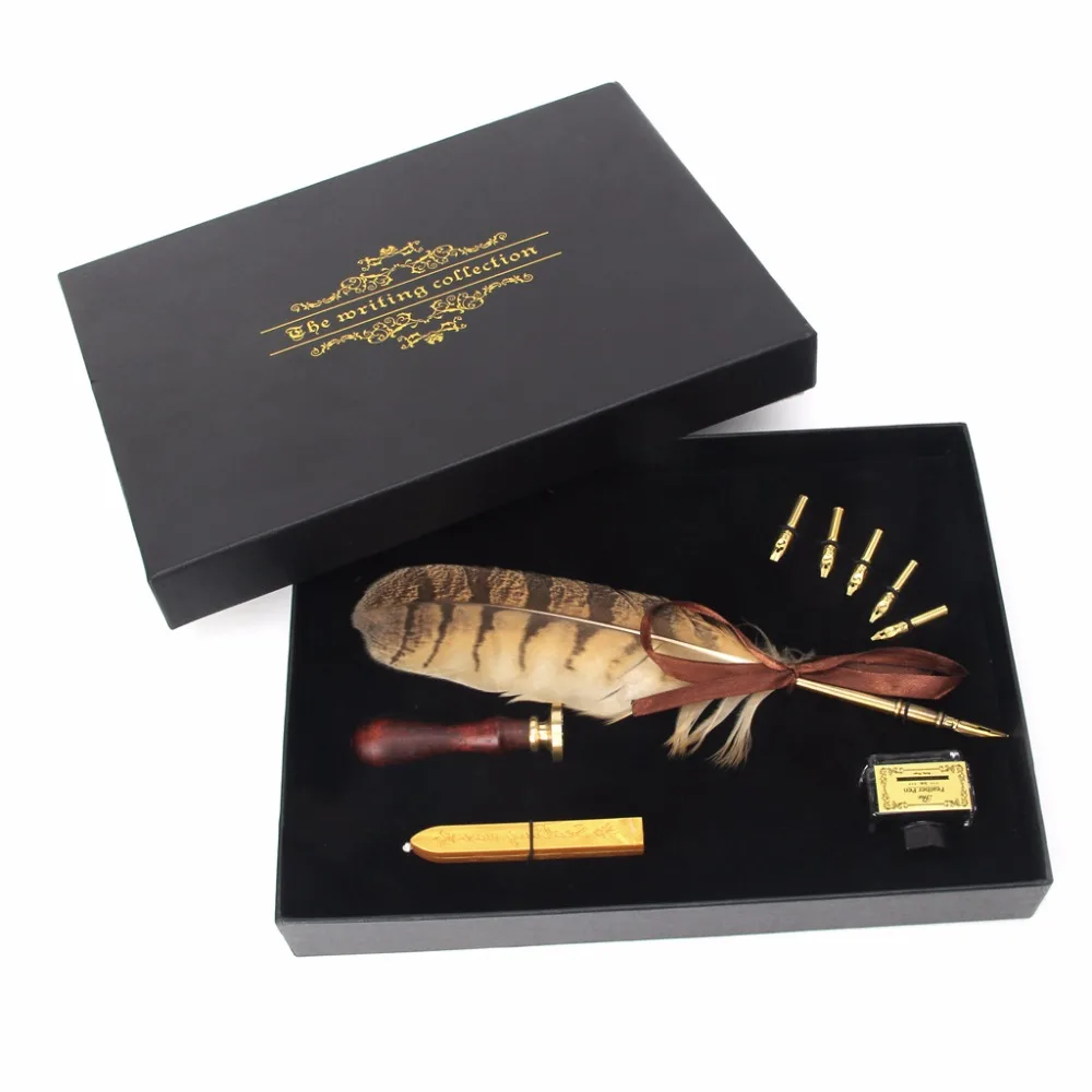 

harry potter owl feather dip pen with vintage gift box business pen fountain pen feather pen with ink bottle seal FOR
