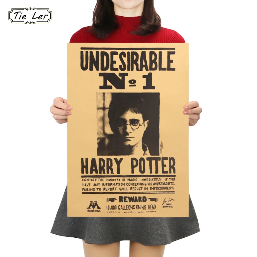 

TIE LER Harry Potter Undesirable No 1 Vintage Retro Kraft Poster Classic Movie Wall Stickers Daily Prophet Decoration 42X30cm