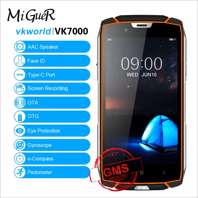VKworld VK7000 IP68 водонепроницаемый смартфон 5 2 &quotдюймов 4 Гб + 64 ГБ Android 8 0 5600 мАч