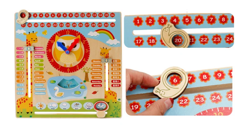 Детей Многофункциональные часы игрушки познавательная календаря дата сезон деревянные игрушки детские головоломки дошкольные игрушки