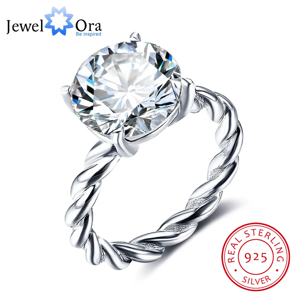 12mm Round Cubic Zirconia 925 Sterling Silver Wedding Jewelry Rings For Women Wedding Gift Ideas(JewelOra RI102325)