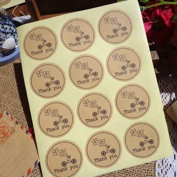 

120Pcs 10Sheets Vintage Thank You Bicycle Heart Handmade Packaging Sealing Label Kraft Sticker Baking DIY Gift Stickers M1059