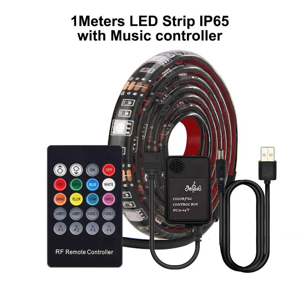 USB Светодиодная лента RGB музыкальный контроллер 0,5 м 1 м 2 м ТВ-светильник с 20Key пультом дистанционного управления - Испускаемый цвет: 100CM Set