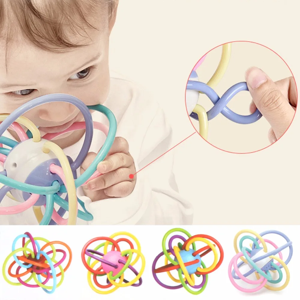 2018 Safety Silicone Biting Teething Teether Balls Ring Fun Rattle Toys