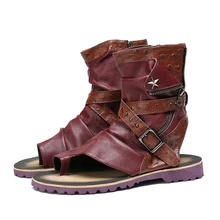 Мужские сандалии; кожаная Летняя классная пляжная обувь; мужские вьетнамки в римском стиле; мужские сандалии; мужские летние ботинки с высоким берцем; мужская обувь с открытым носком