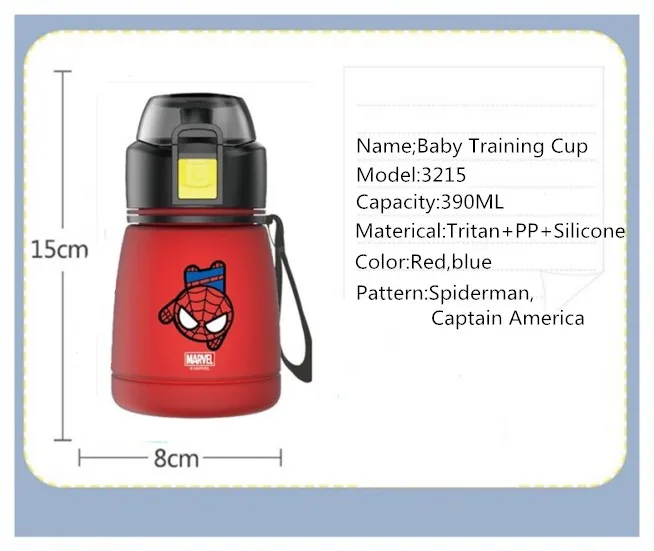 390 мл мультяшный Человек-паук Капитан Америка, детские бутылочки для кормления, чашки с соломенной водой