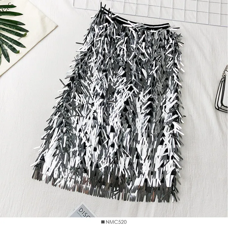 New Summer Fashion Sequins High Waist Skirts With Sequins Tassel Ladies Sexy Club Skirt