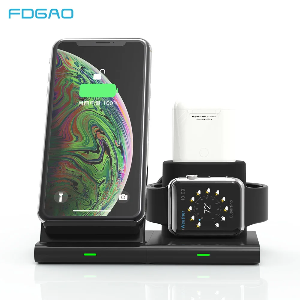 

10W Fast Qi Wireless Charger Dock For iphone X XS XR 8 Plus 3 in 1 Wireless Charging Station Stand For Apple Watch For Airpods