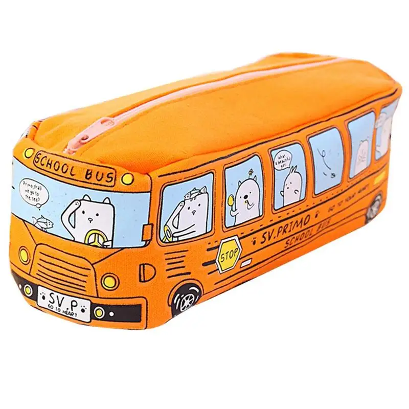 Корейский стиль инновационный маленький животный узор автобус в форме Студенческая сумка для канцелярских принадлежностей мультфильм Холст Ручка Карандаш Чехол - Цвет: Orange