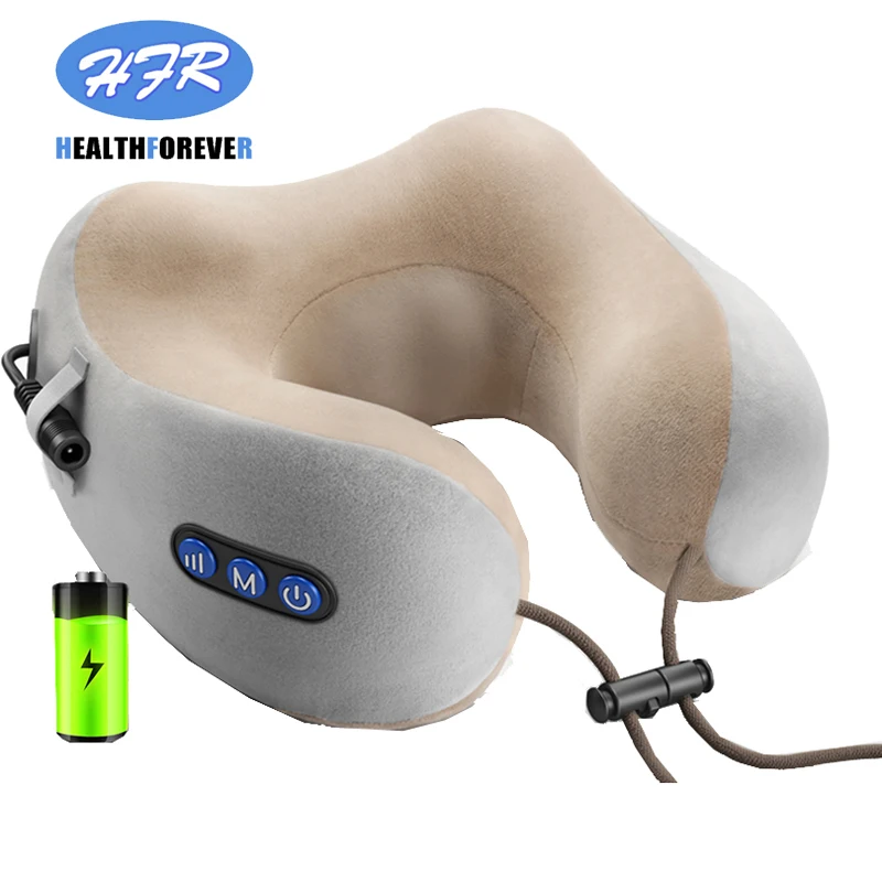 Multi-functional rechargeable neck and shoulder U type musical electric heated vibration kneading massage pillow