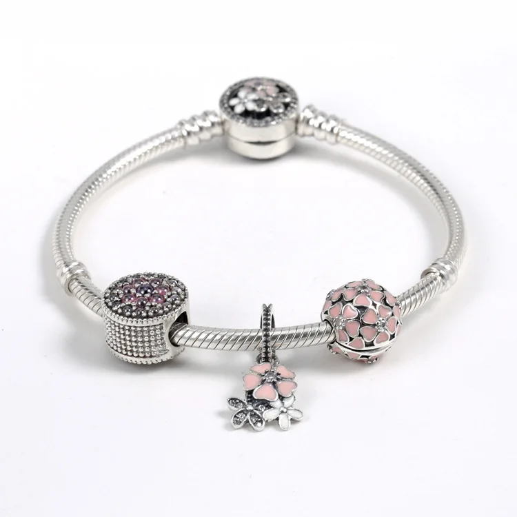 

925 Sterling Silver Original Poetry Flower Bloom Bracelet Cherry Blossom Natural Beauty Chain Fit Women Bangle Charm DIY Jewelry