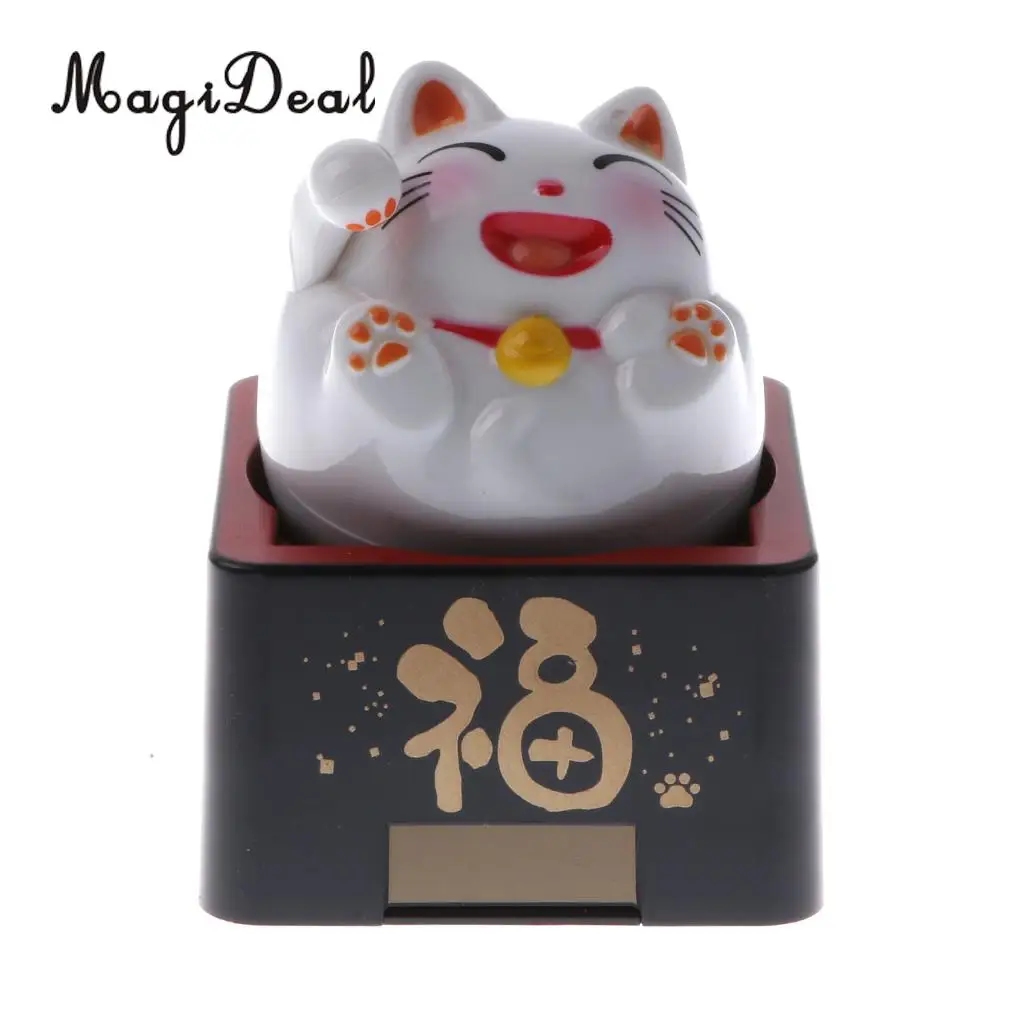 MagiDeal Solar Powered Bobble Head Toy Wave Good Lucky Cat Decor Ornament Hotel Shop Cafe Fengshui Ornament 