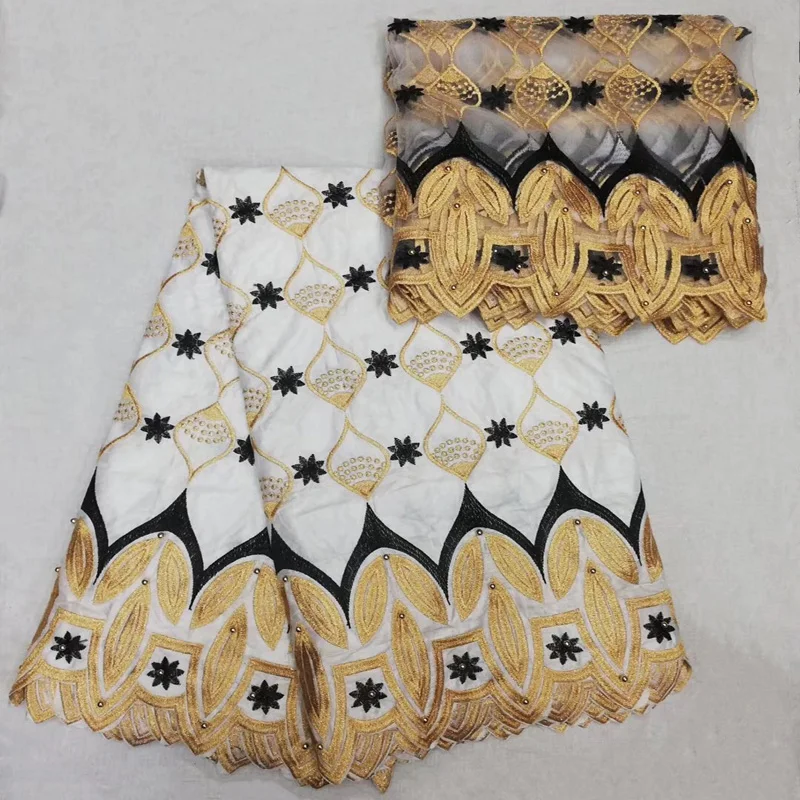 

Free shipping (5+2 yards/set) high quality embroidered African bazin lace fabric with beads plus French lace for party BZL31